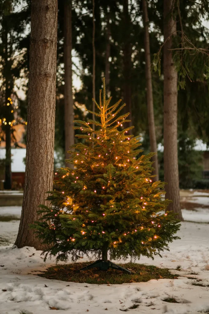 Classic White String Lights on Evergreens