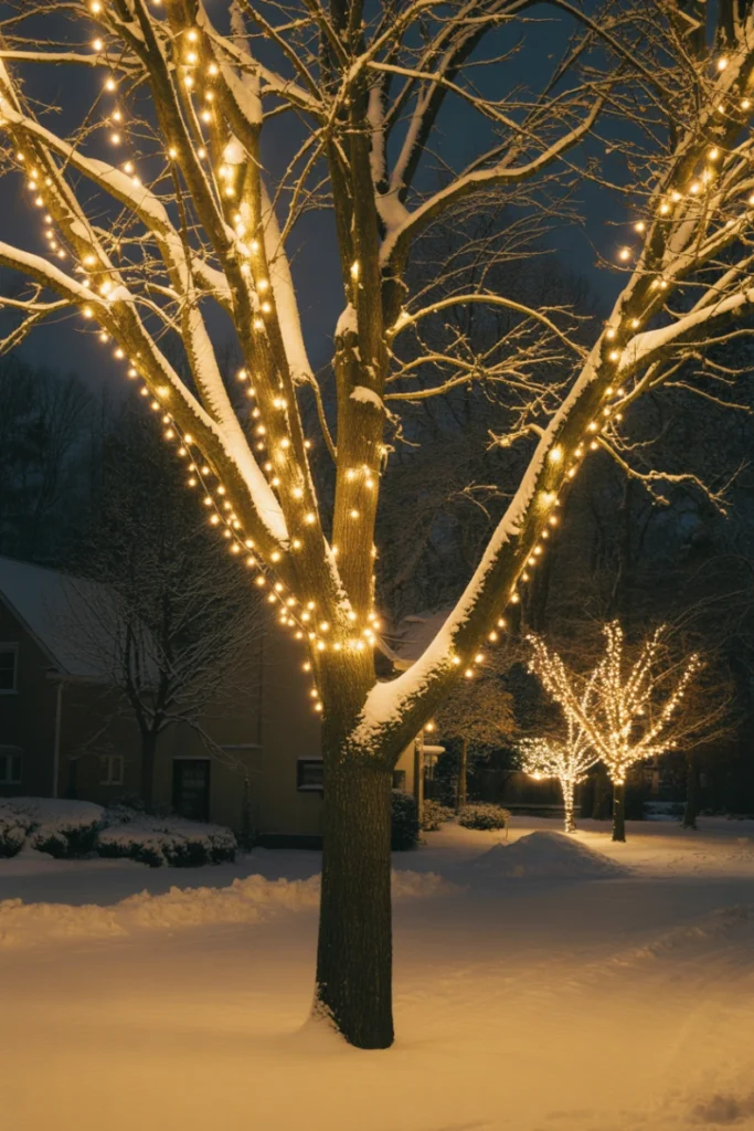 Classic White String Lights on Trees