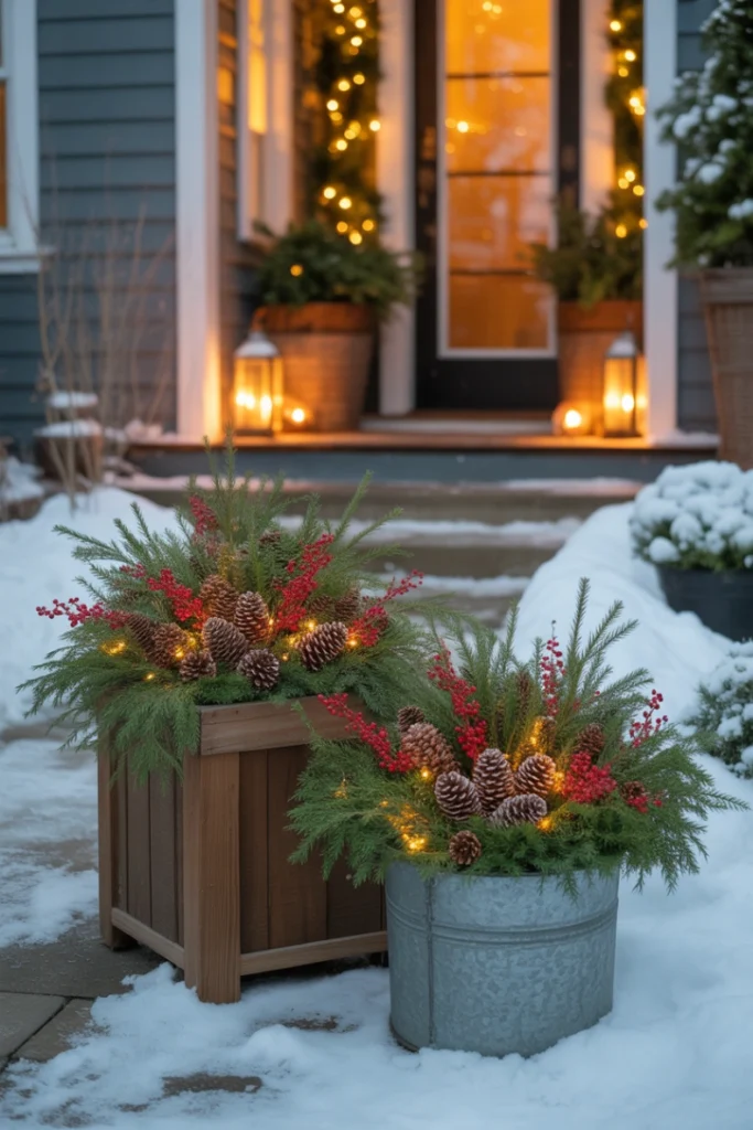 DIY Christmas Porch Planters