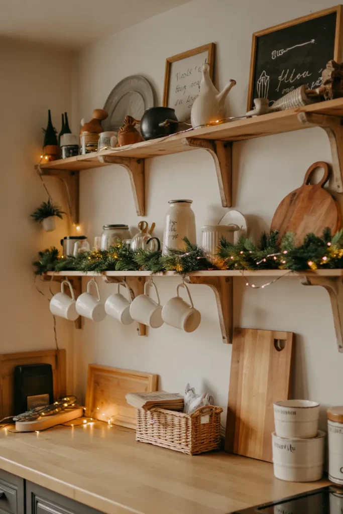 Decorate Open Shelves with Holiday Touches