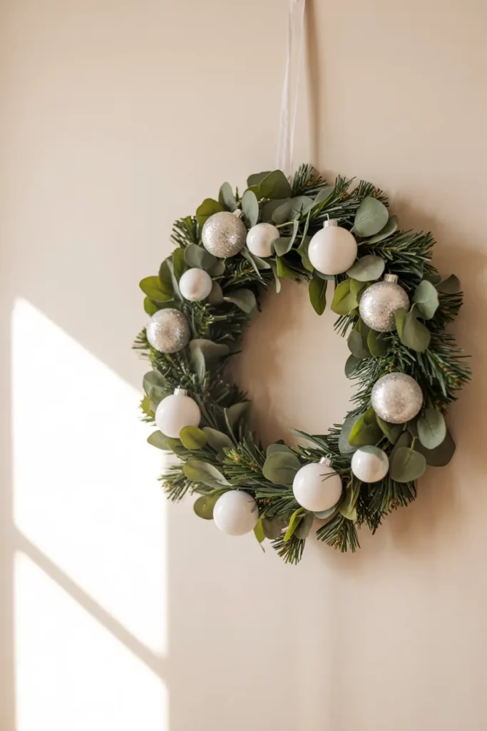 Eucalyptus and White Ornament Wreath