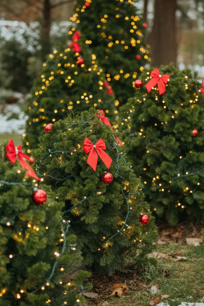 Green Bushes with Red Accents