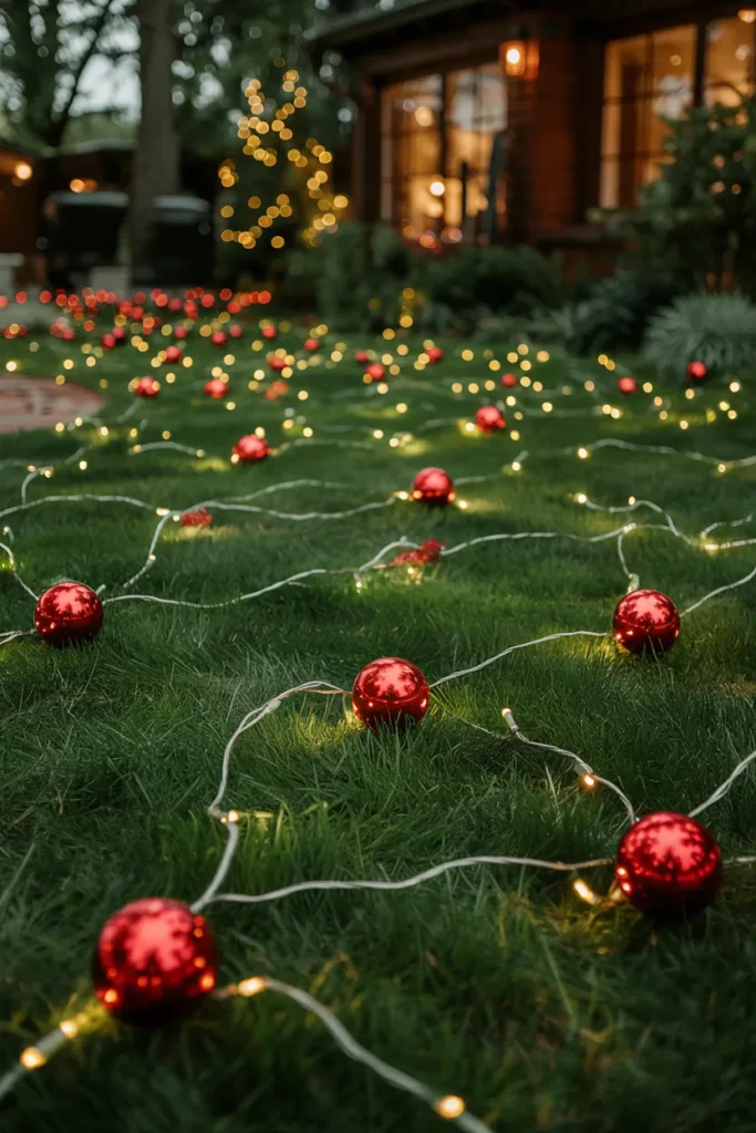 Green Lawn Lights with Red Accents