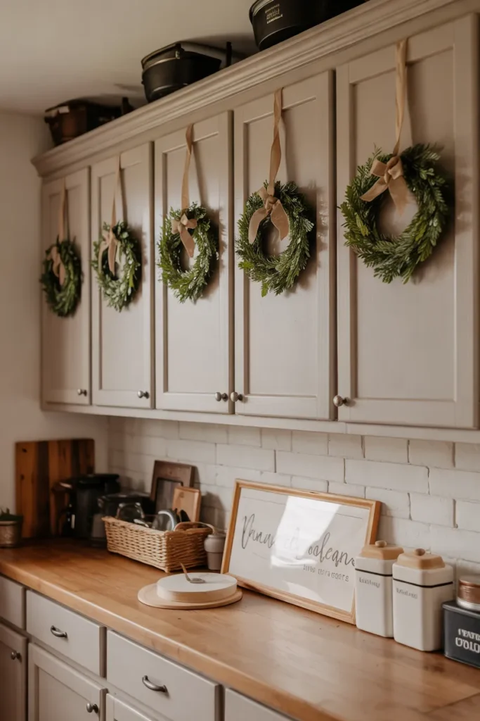 Hang Wreaths on Kitchen Cabinets