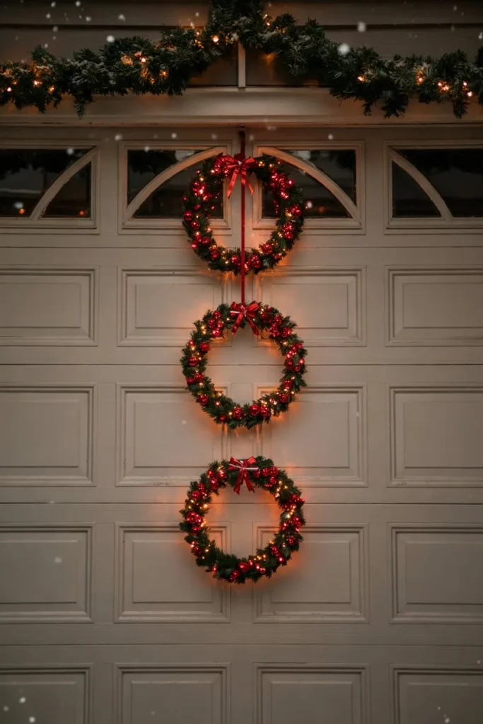 Lighted Red and White Wreath Trio