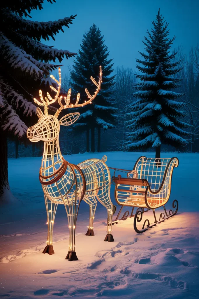 Lit-Up Reindeer and Sleigh Display