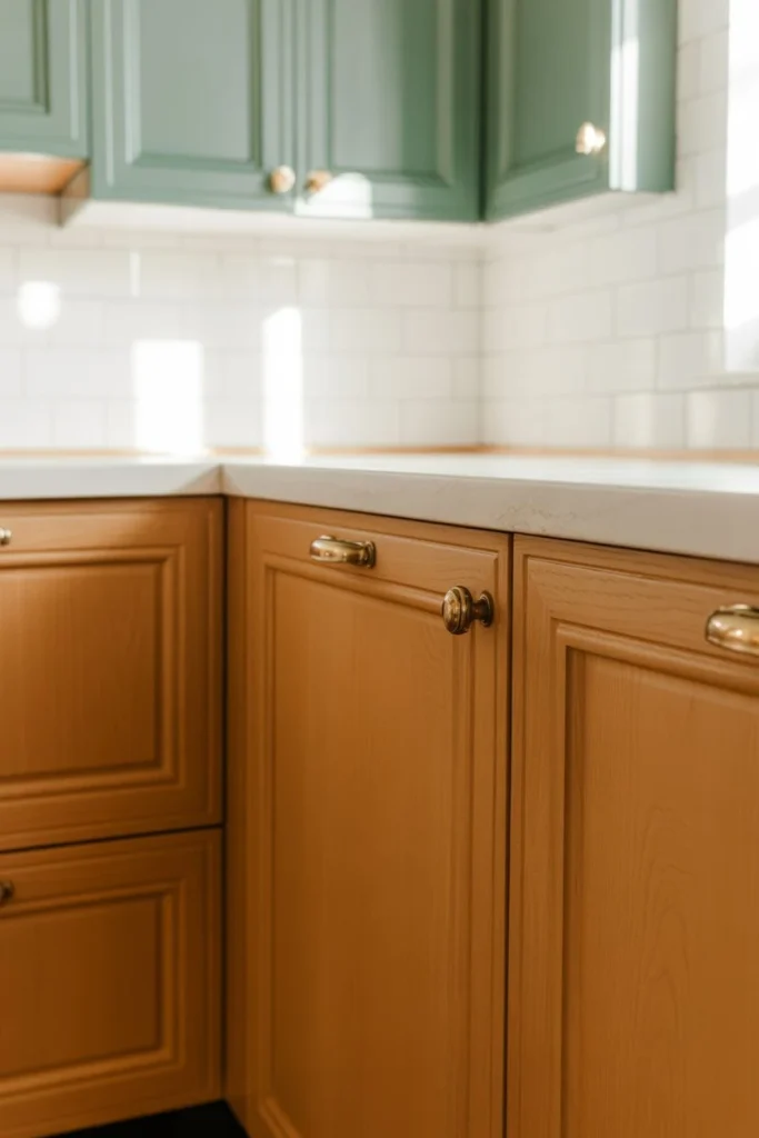 Oak Cabinets with Green Accents