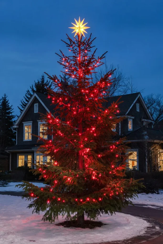 Red Tree with Golden Star Topper