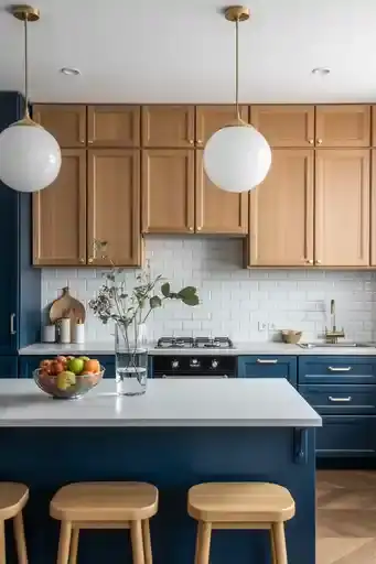 Two-Tone Oak and Navy Cabinets