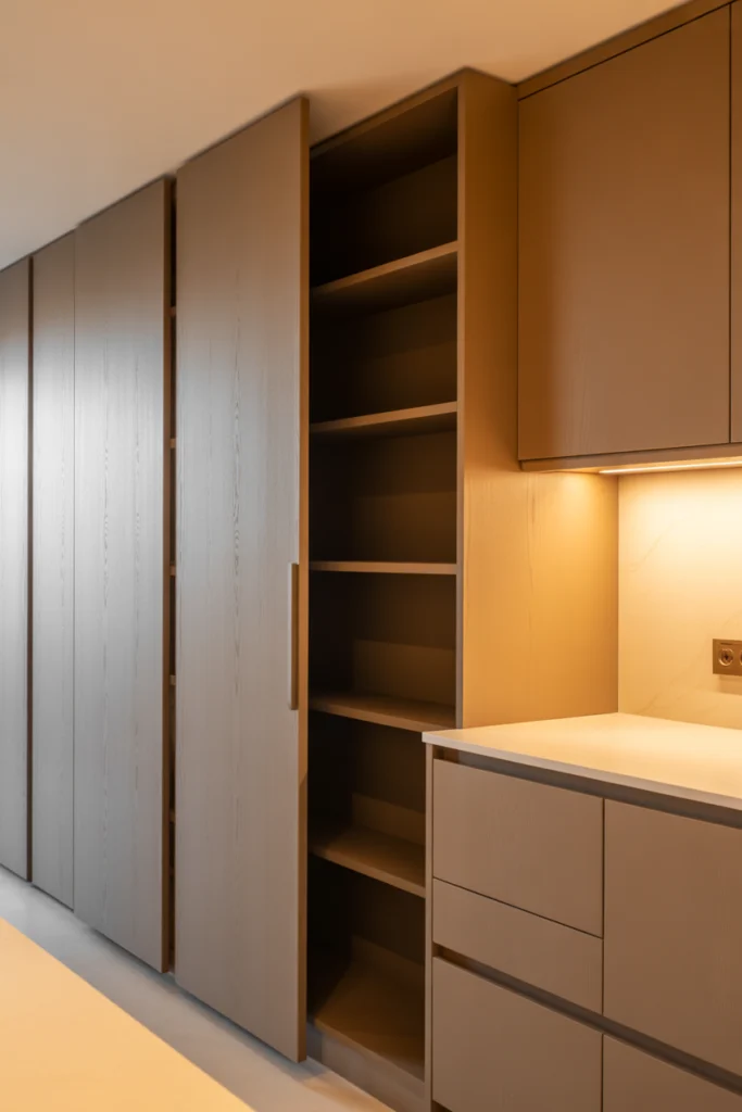 Hidden Pantry Behind Cabinet Doors