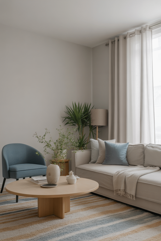 Light Gray Walls with Soft Blue Accents