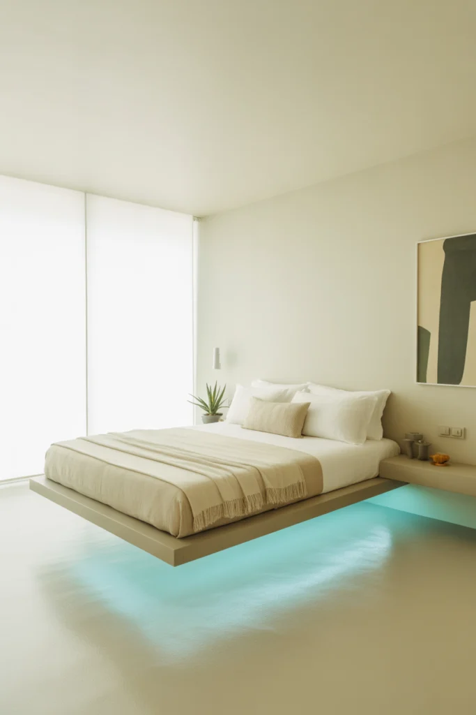 Use a Floating Bed Frame to Create Space