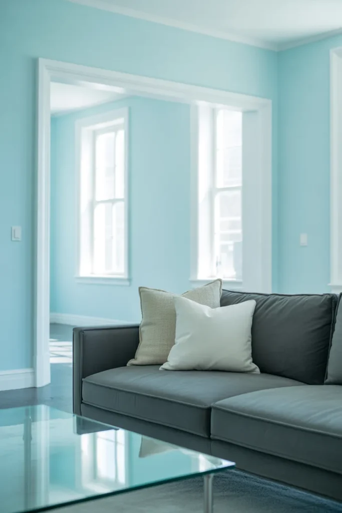 Sky Blue Walls with Charcoal Gray Furniture