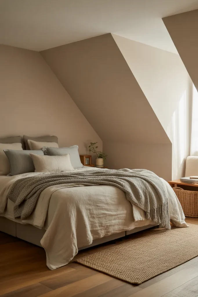 Attic Bedroom with Neutral Color Harmony
