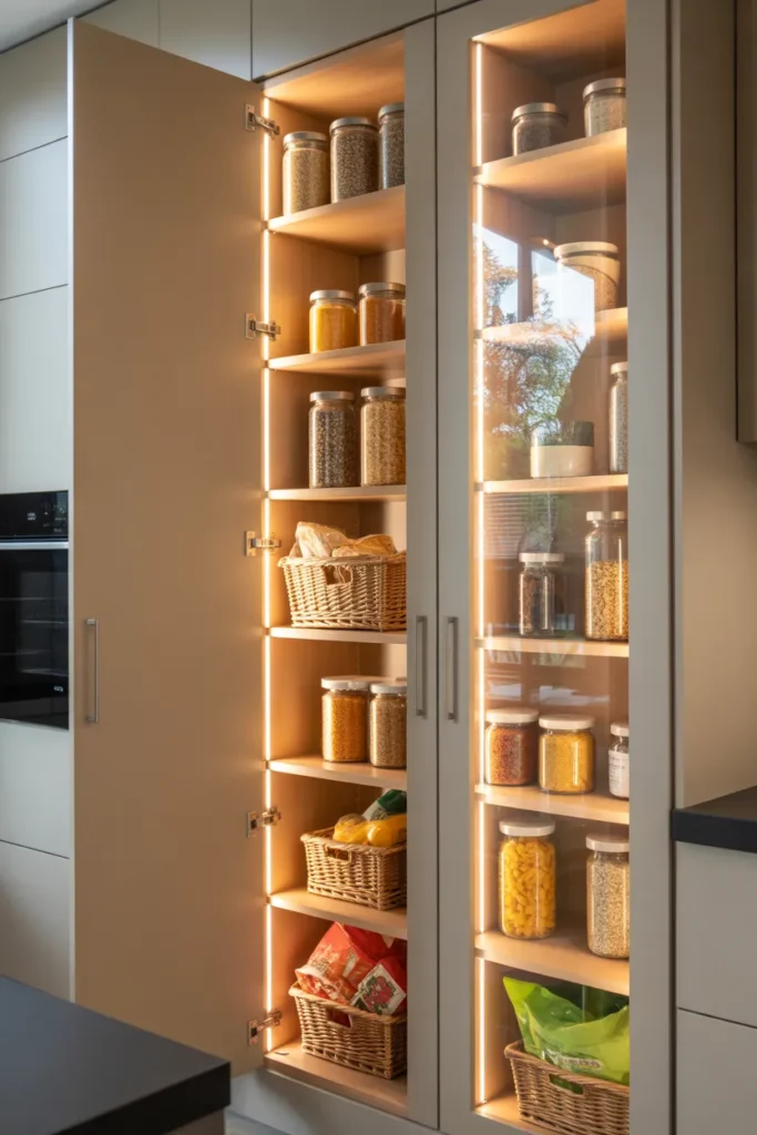 Glass Door Pantries with Backlighting
