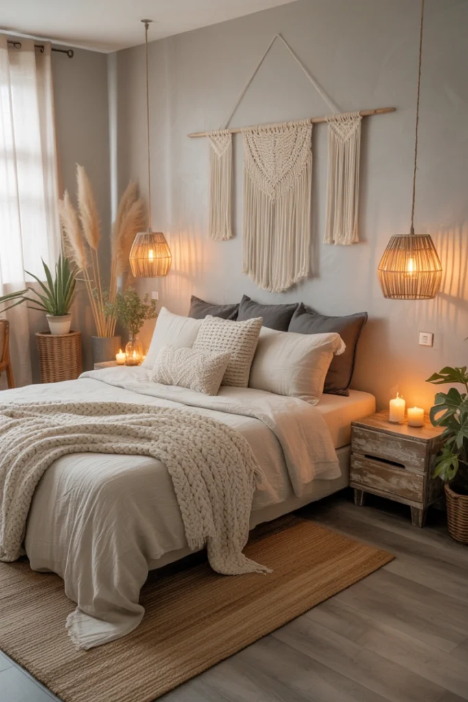 Gray Boho Bedroom with Textured Layers