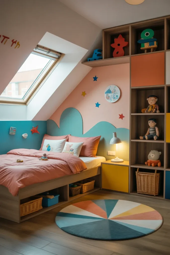 Kids’ Attic Bedroom with Playful Design