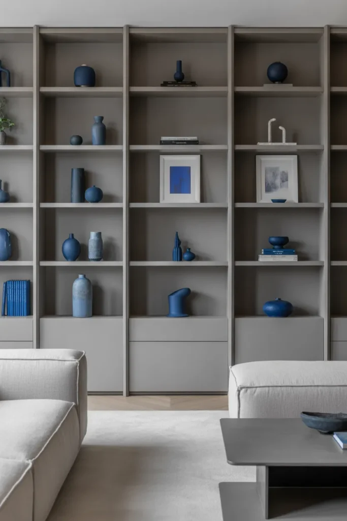 Gray Built-Ins with Blue Accessories