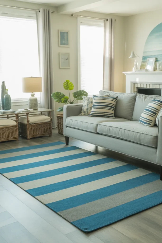 Blue and Gray Striped Rugs for a Coastal Vibe