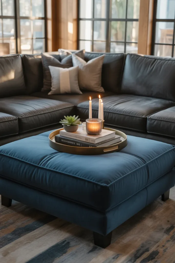 Blue Ottoman as a Functional Accent