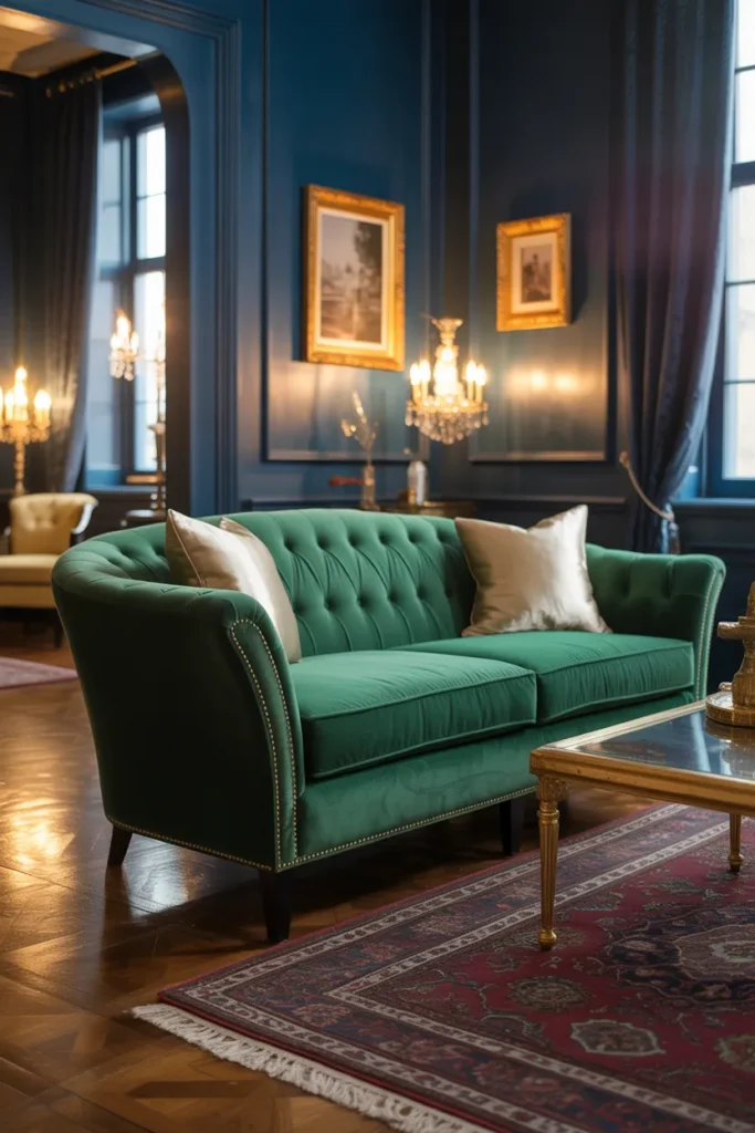 Green Velvet Sofa for Bold Elegance