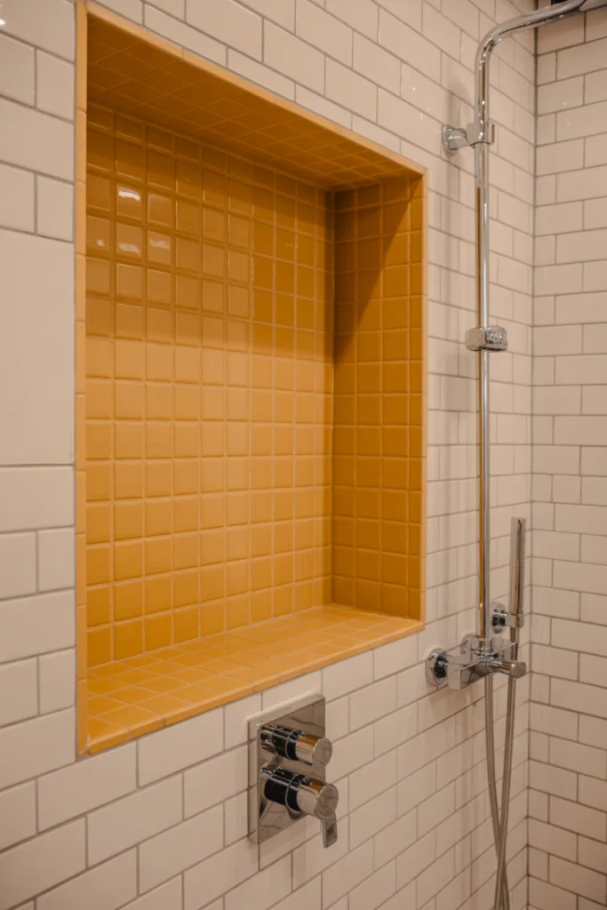 16. Mustard Tiled Shower Niche