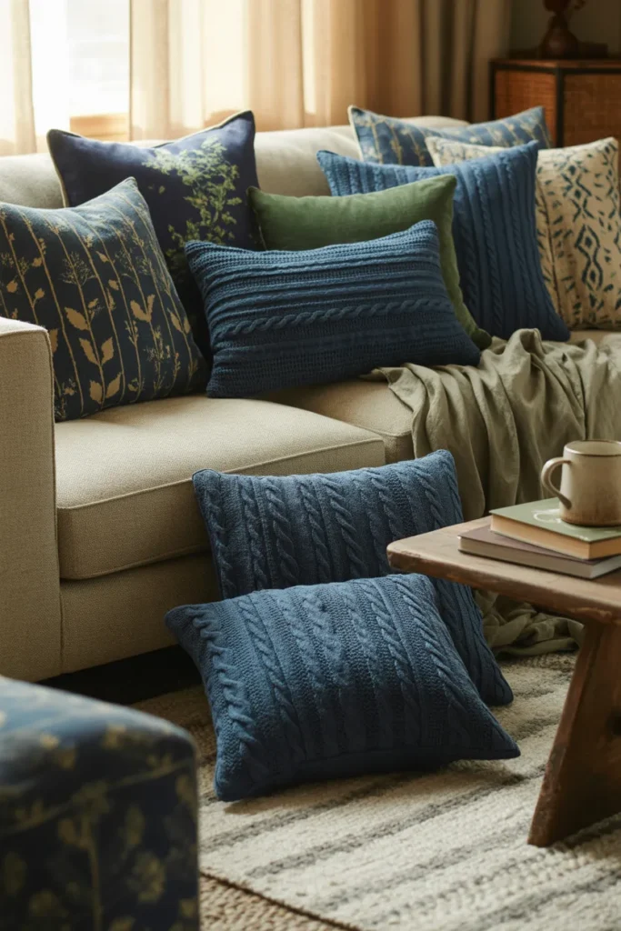 Blue & Green Patterned Cushions and Throws