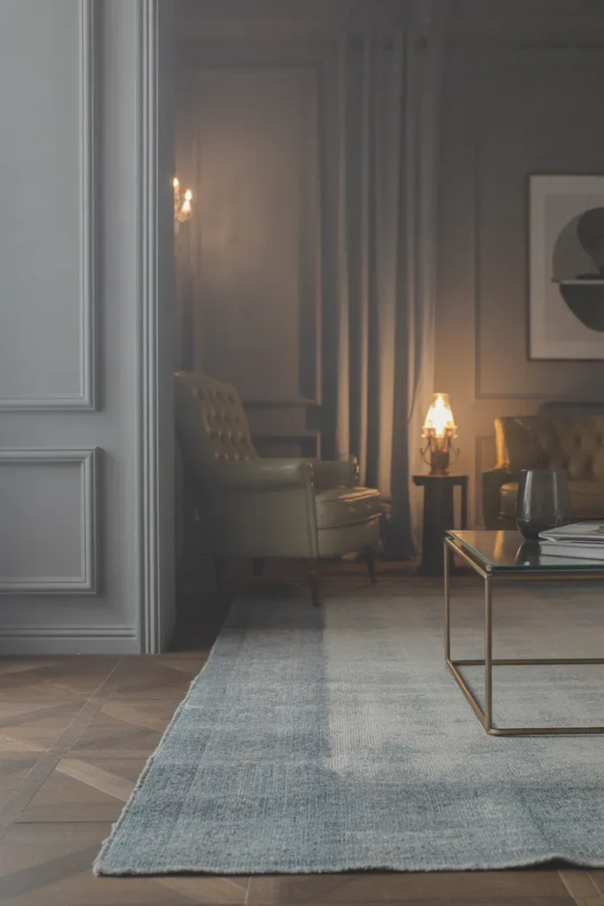 Gray Walls with Blue Vintage Rugs