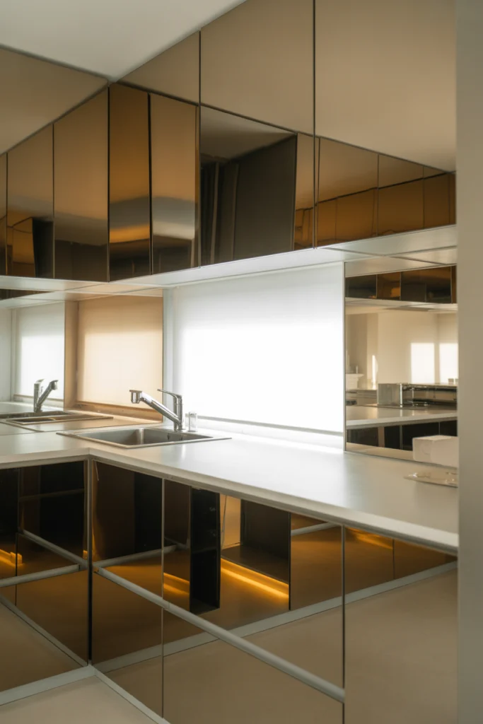 Mirror-Front Cabinets for Extra Brightness