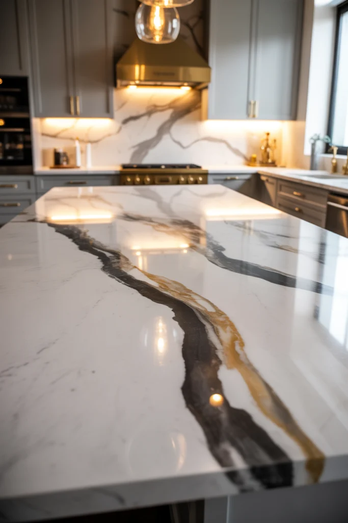 Bold Marble Countertops with Dramatic Veins