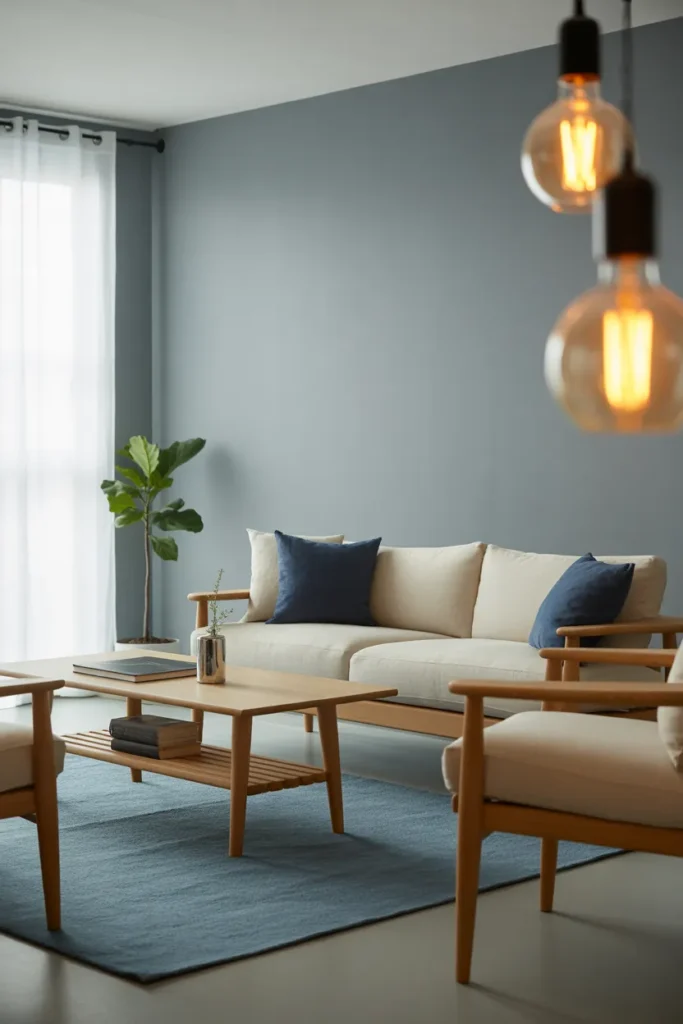 20. Blue and Gray Scandinavian Style Living Room