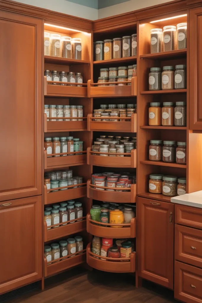 Pantry Cabinets with Lazy Susan Corners