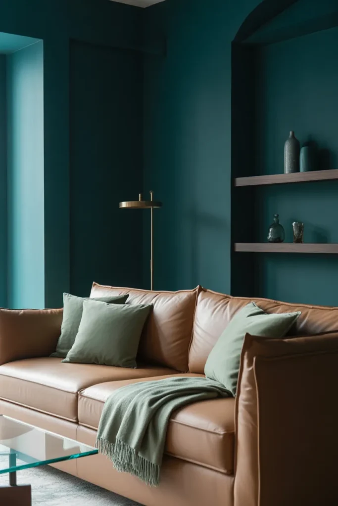  Deep Teal Walls with Lighter Green Accents