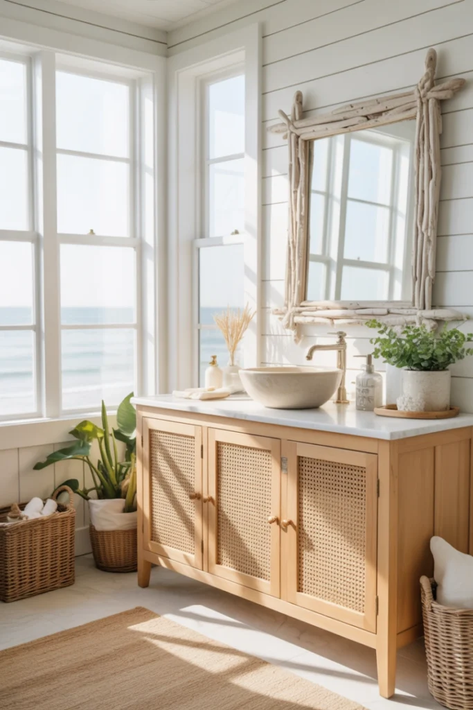 Rattan and Cane Vanity Cabinets for Natural Elegance