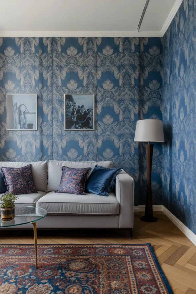 Blue and Gray Maximalist Living Room
