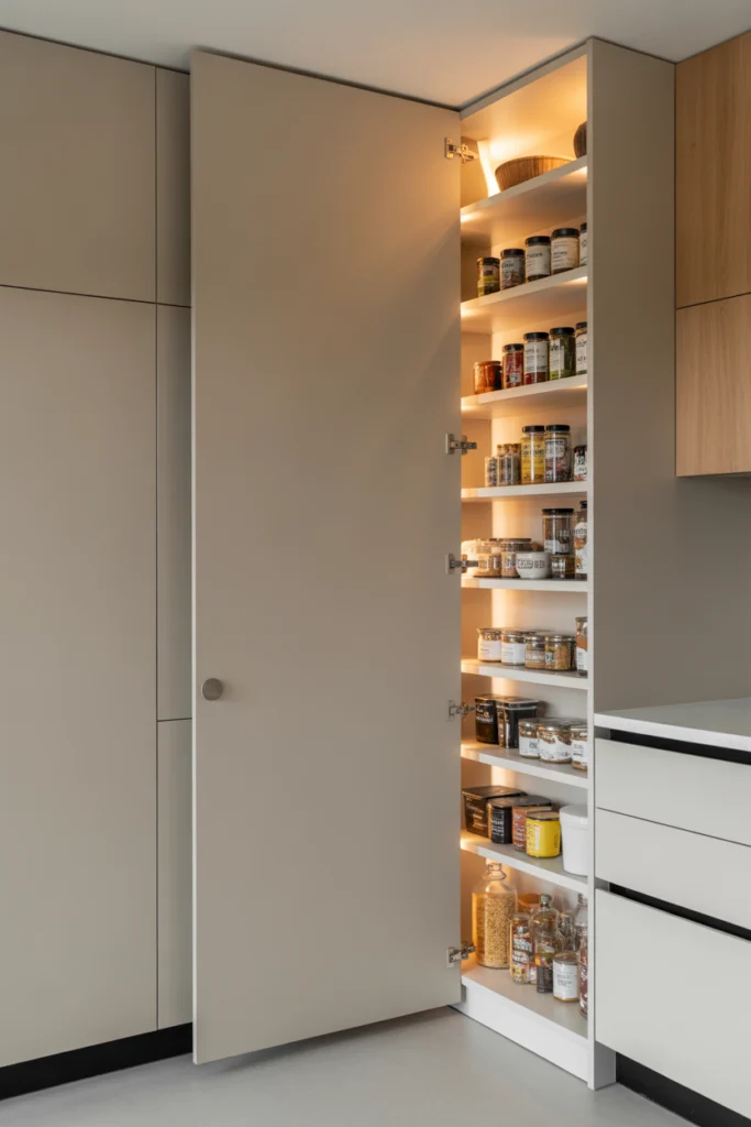 Hidden Walk-In Pantry Behind a Panel Door