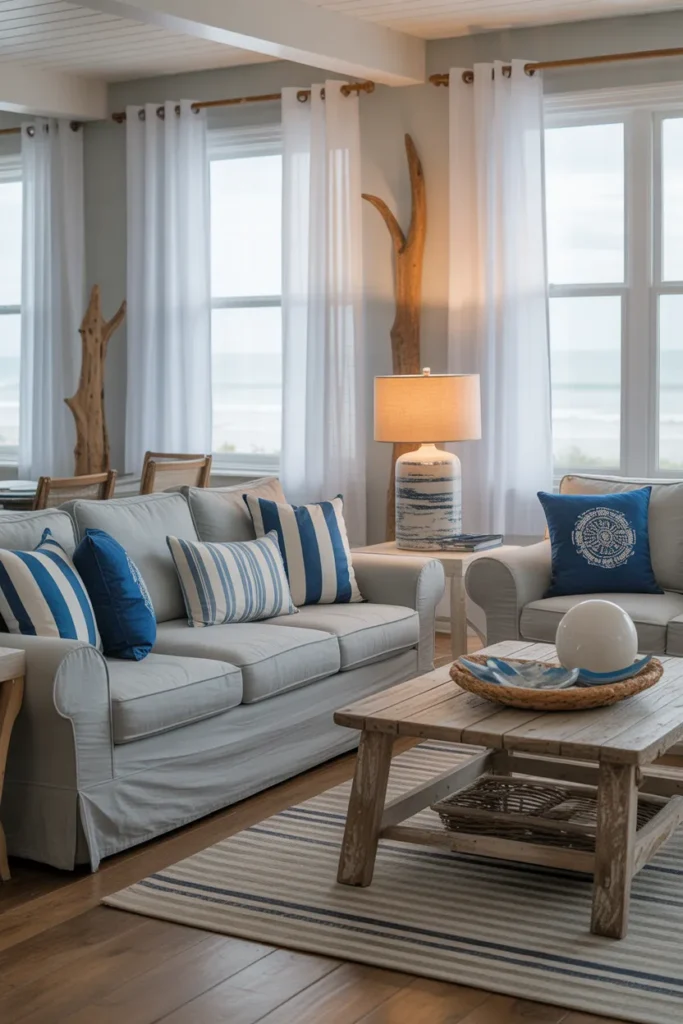Blue and Gray Coastal-Inspired Living Room