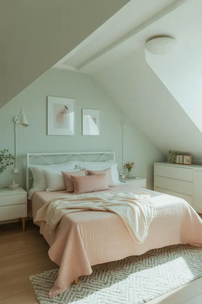 Soft Pastel Attic Bedroom