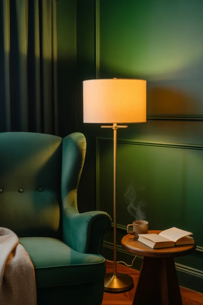 Cozy Dark Green Reading Nook