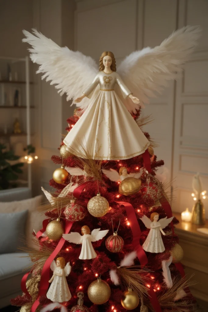 Red and Gold Tree with Angel Theme