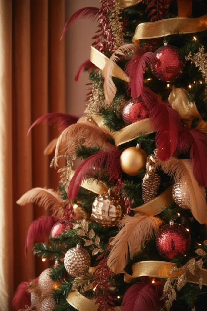 Red and Gold Tree with Feathers