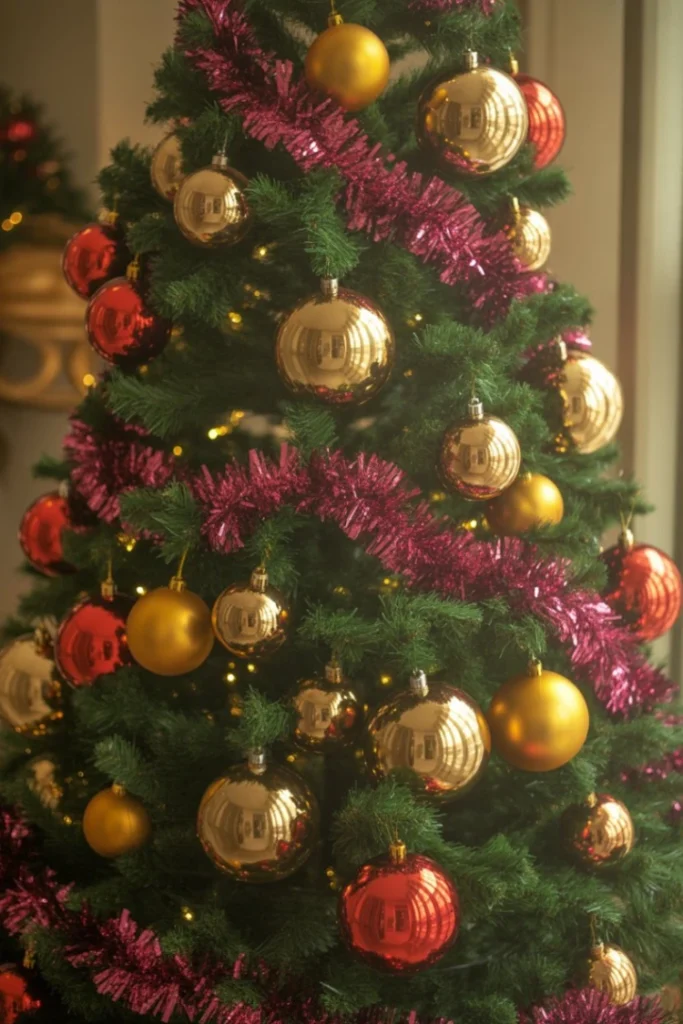 Red and Gold Tree with Mirror Ornaments