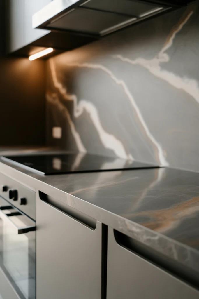 Gray Kitchen with Natural Stone Surfaces