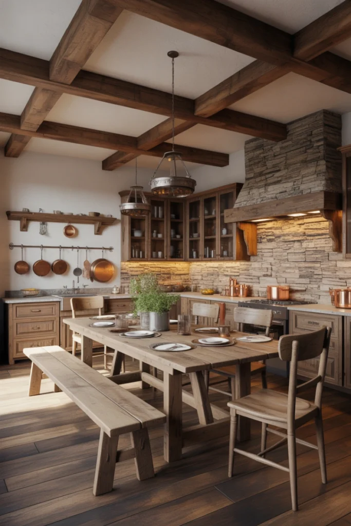 Rustic Kitchen-Dining Combo