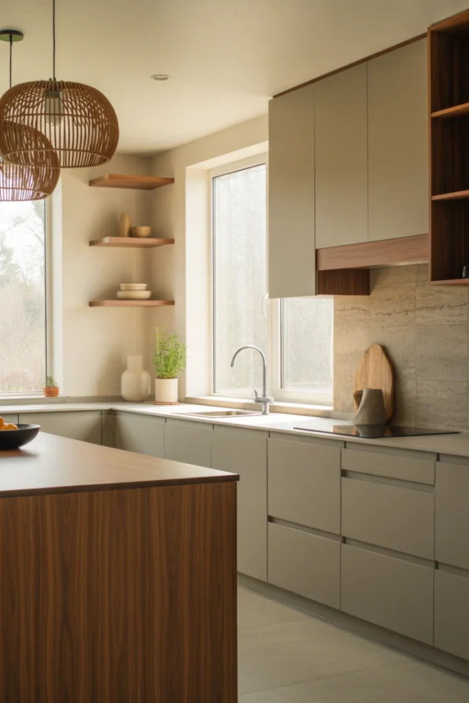 Gray Kitchen Paired with Warm Wood
