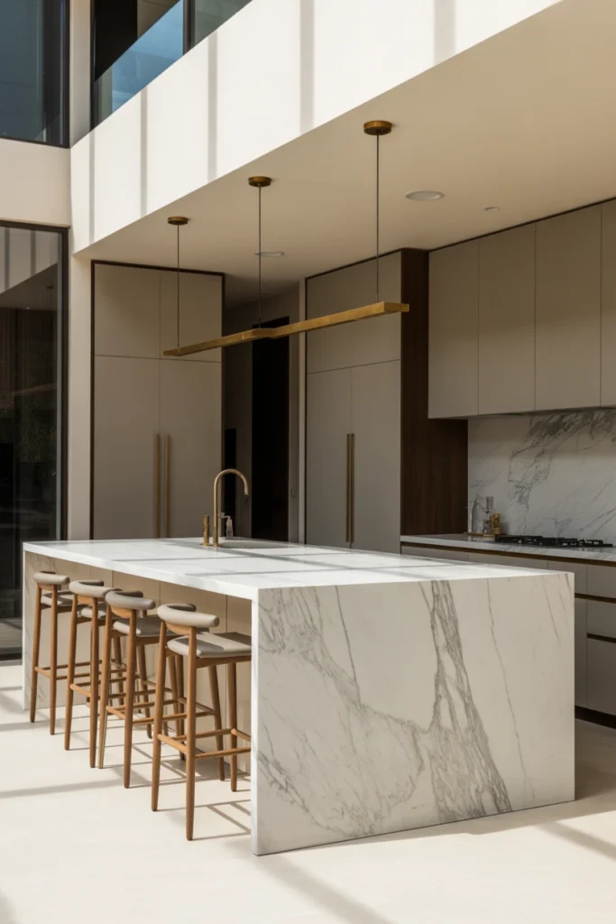 2. Waterfall Edge Kitchen Island