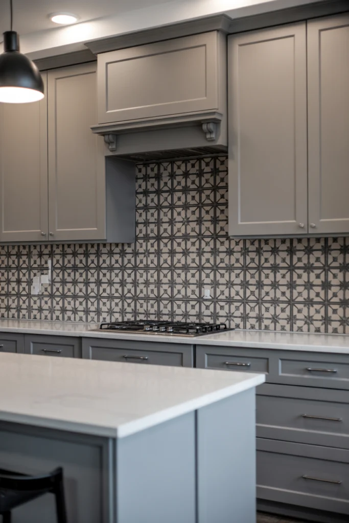 Gray Kitchen with Bold Backsplash Patterns