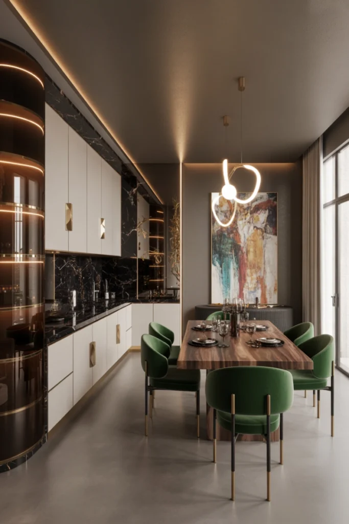 20. Luxury Contemporary Kitchen-Dining Combo with Art Decor