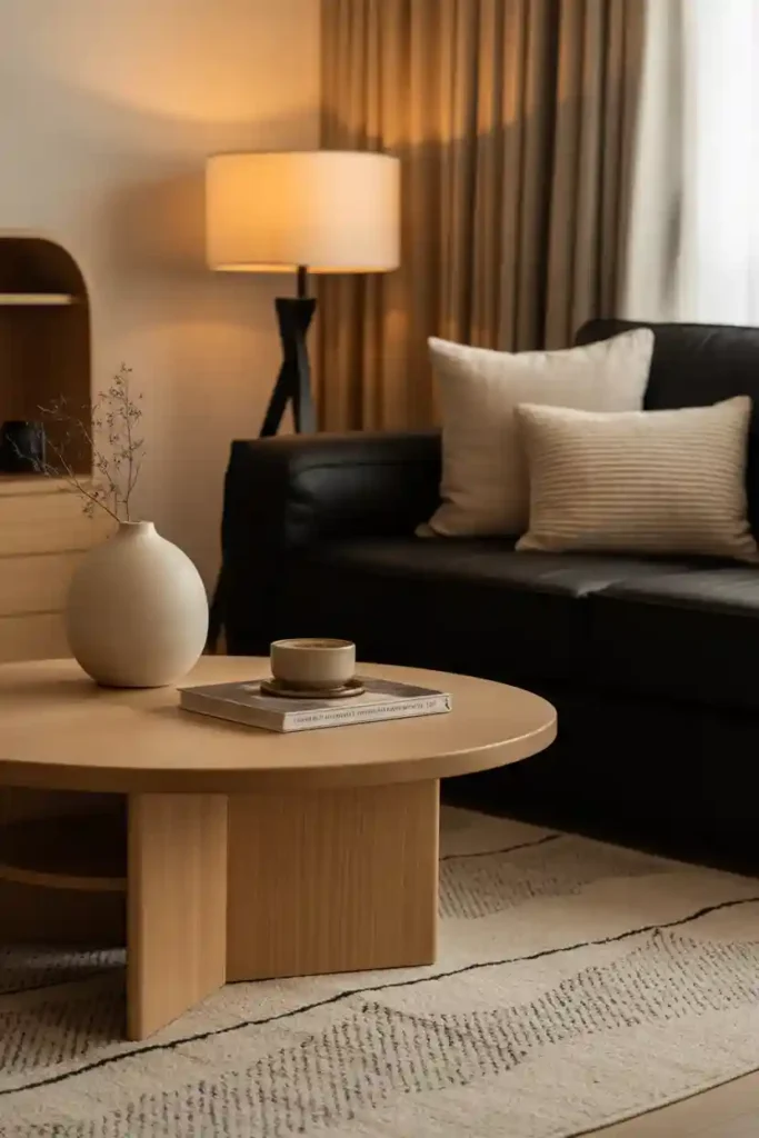 Black Sofa with Warm Neutral Tones