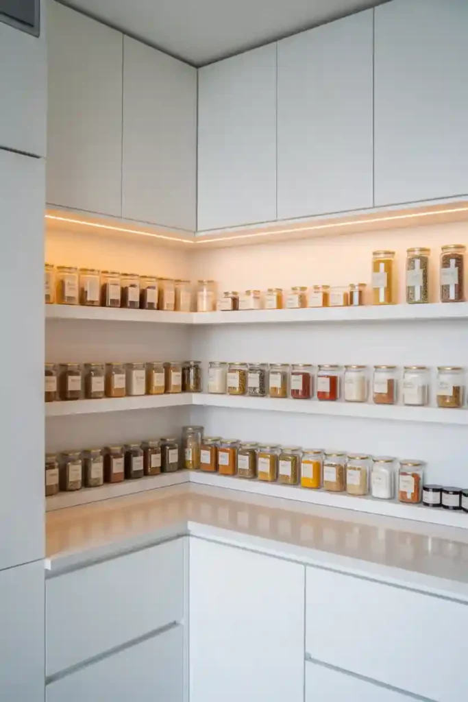 Built-In L-Shaped Corner Pantry Shelves